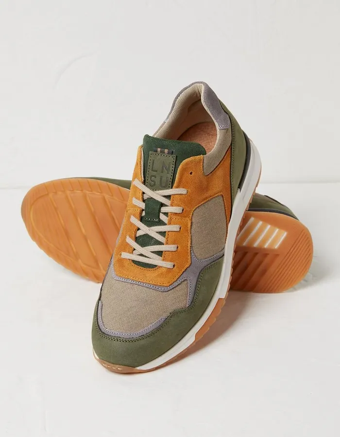 Oakes Leather Trainers Khaki Green Men FatFace Trainers