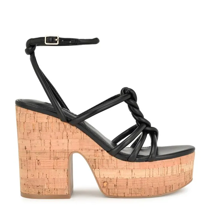 Olander Knotted Platform Sandals Black Women Nine West Sandals