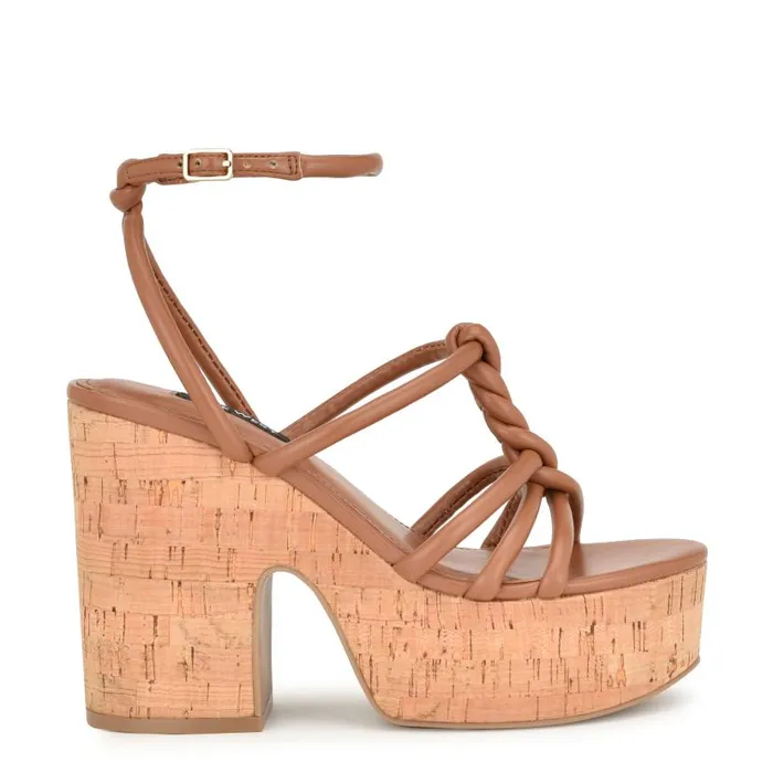 Olander Knotted Platform Sandals Dark Natural Women Nine West Sandals