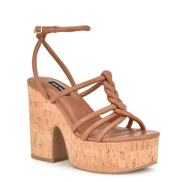 Olander Knotted Platform Sandals Dark Natural Women Nine West Sandals