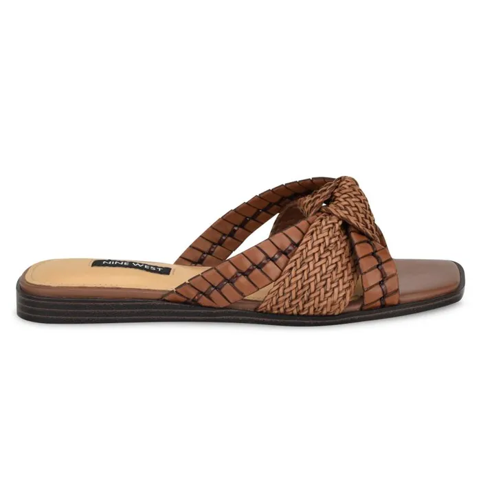 Olson Knotted Flat Slide Sandals Brown Women Nine West Sandals