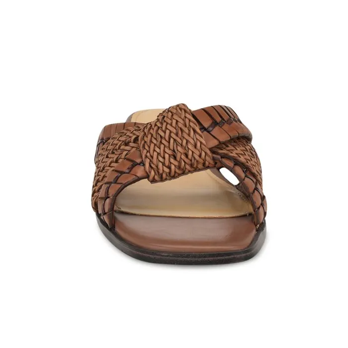 Olson Knotted Flat Slide Sandals Brown Women Nine West Sandals