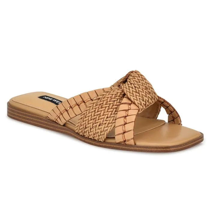 Olson Knotted Flat Slide Sandals Light Natural Women Nine West Sandals
