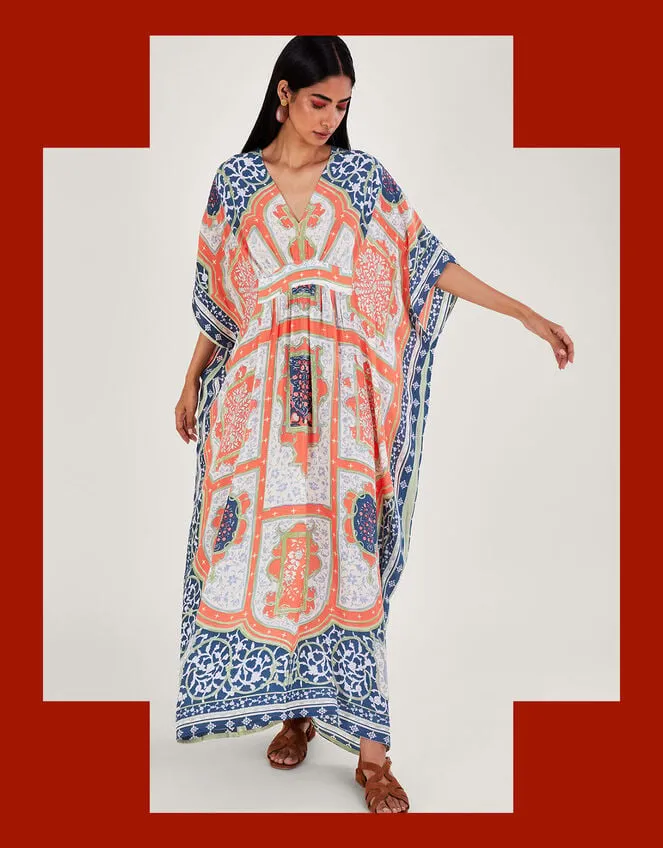 One Hundred Stars Indian Summer Maxi Kaftan Orange Women Monsoon Dresses