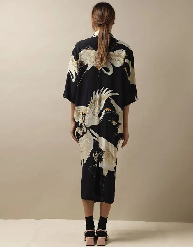 One Hundred Stars Stork Print Dress Black Women Monsoon Dresses