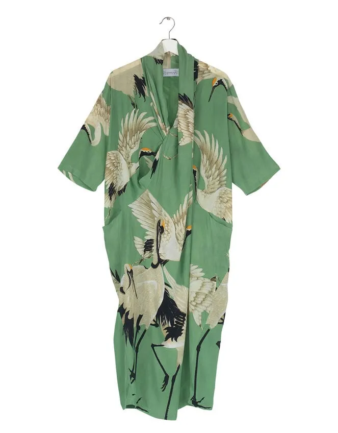 One Hundred Stars Stork Print Dress Green Women Monsoon Dresses