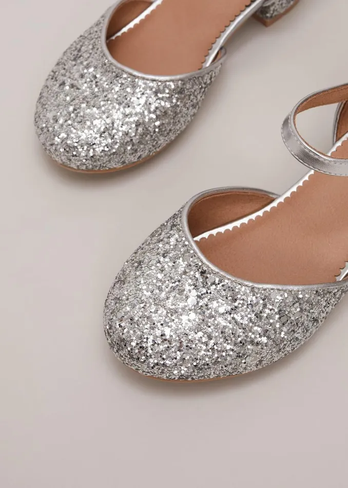 Online Girls Phase Eight Bridesmaid Dresses Glitter Heeled Shoes Silver