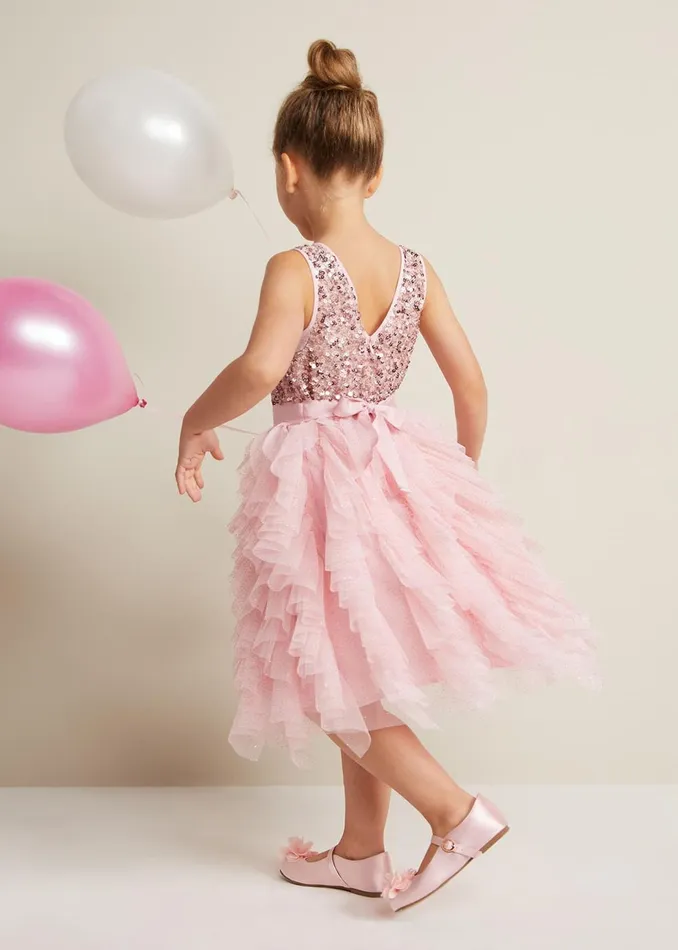 Online Girls Phase Eight Occasion Dresses Andrina Sequin Ruffle Dress Pale Pink
