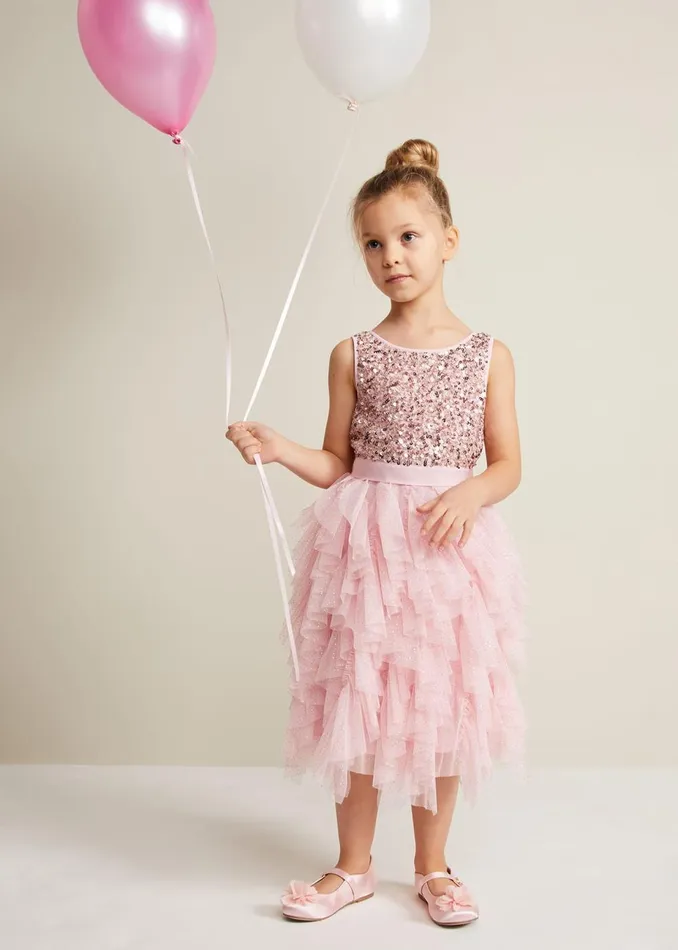 Online Girls Phase Eight Occasion Dresses Andrina Sequin Ruffle Dress Pale Pink