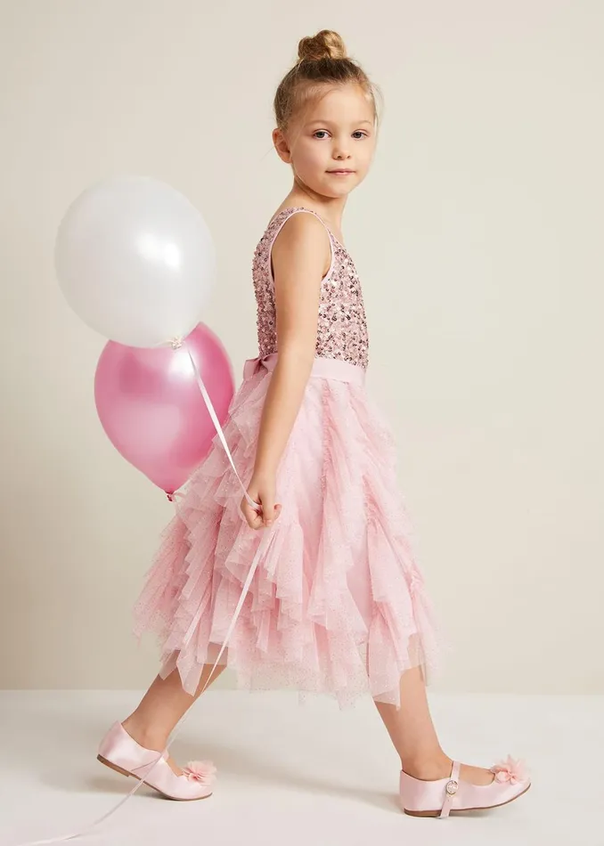 Online Girls Phase Eight Occasion Dresses Andrina Sequin Ruffle Dress Pale Pink