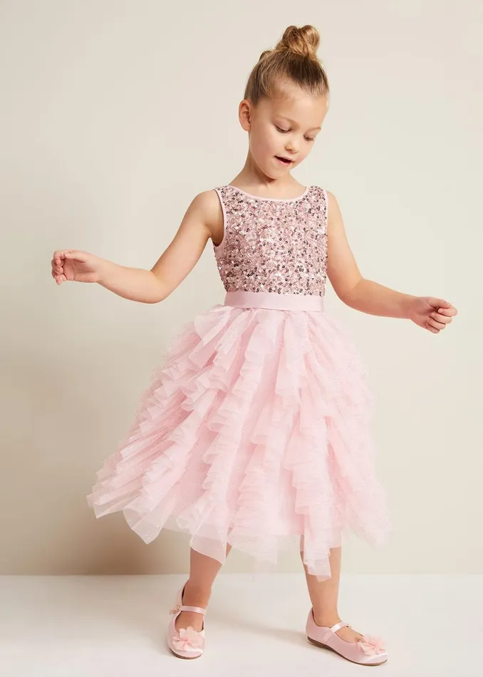 Online Girls Phase Eight Occasion Dresses Andrina Sequin Ruffle Dress Pale Pink