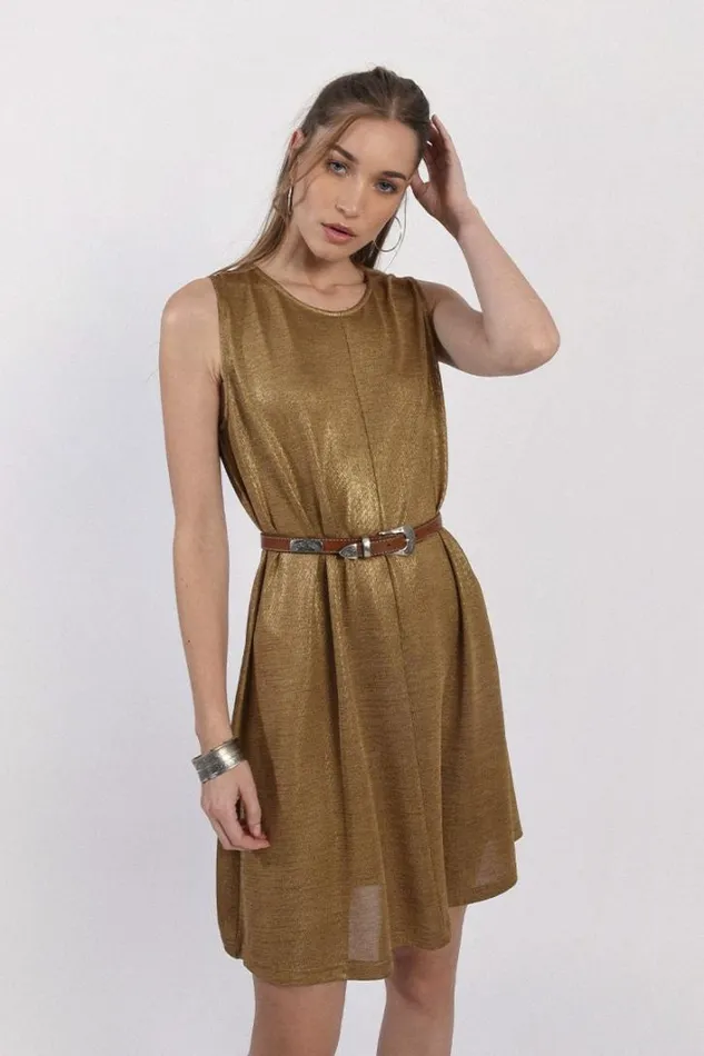 Open Back Flare Mini Dress GOLD Women Molly Bracken Dresses