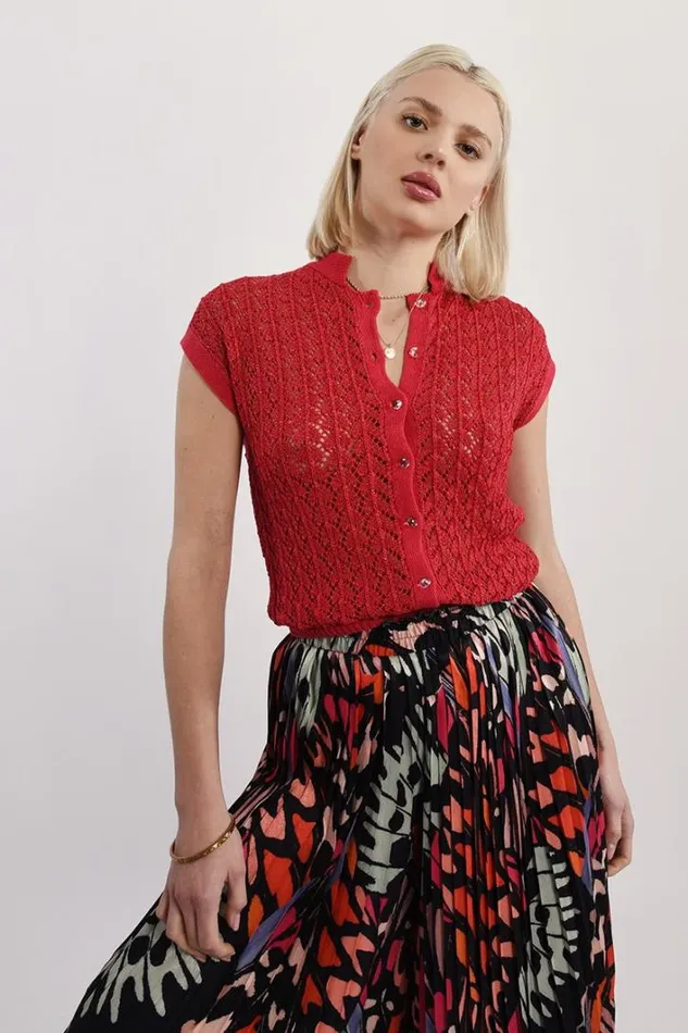 Openwork Knit Cardigan RED Women Molly Bracken Cardigans