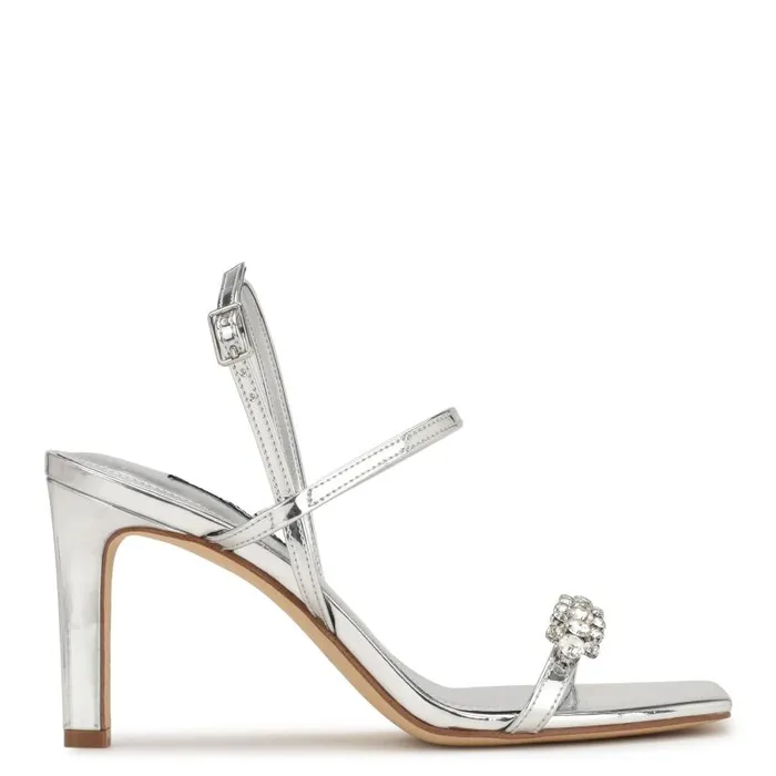 Oreece Heeled Slingback Sandals Silver Women Nine West Sandals