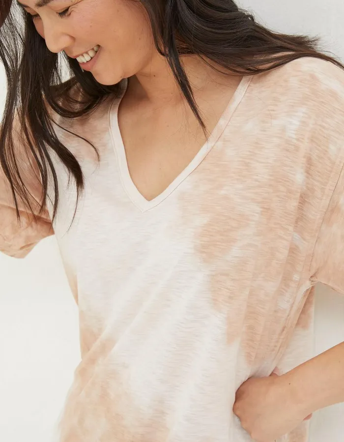 Organic Cotton Abi Tie Dye TShirt Ivory Women FatFace Nightwear and Loungewear
