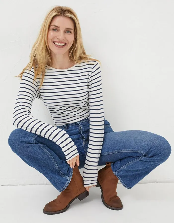 Organic Cotton Breton TShirt Ivory Women FatFace Tops and TShirts