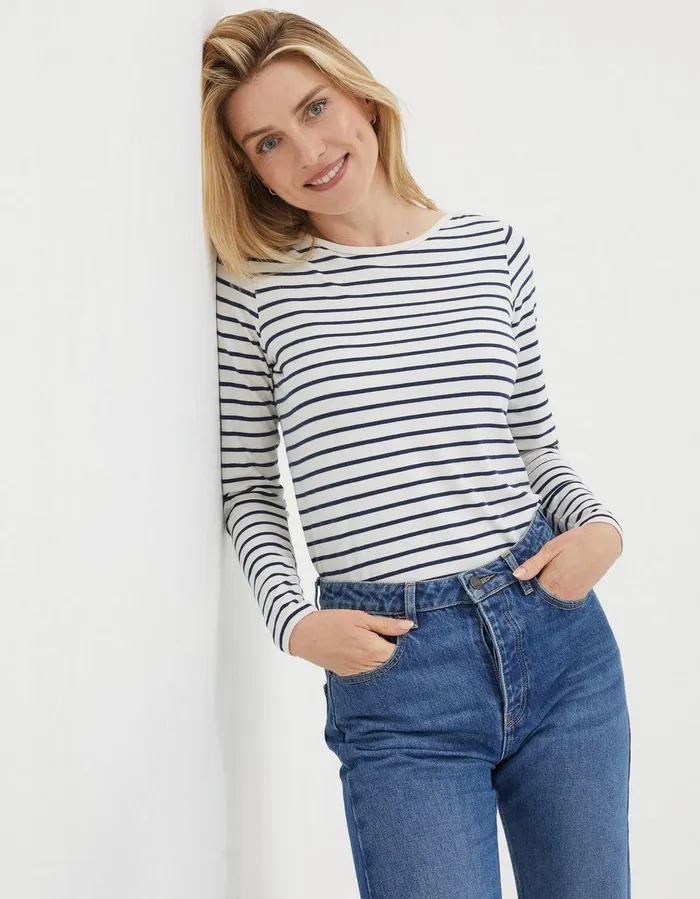 Organic Cotton Breton TShirt Ivory Women FatFace Tops and TShirts