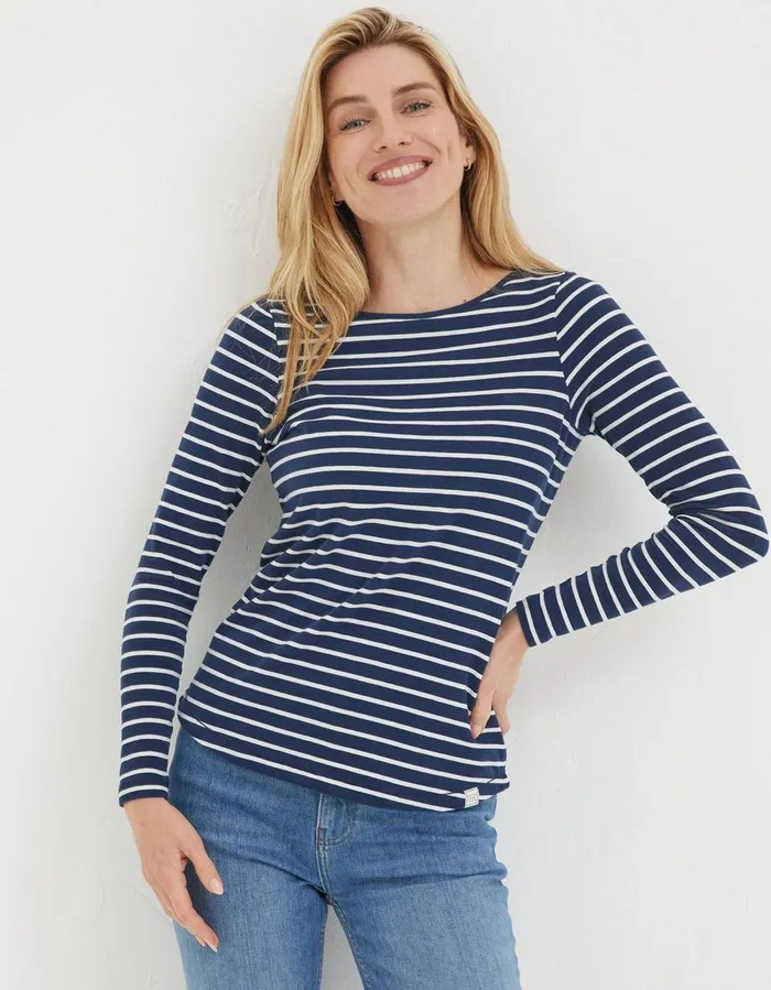 Organic Cotton Breton TShirt Navy Women FatFace Tops and TShirts