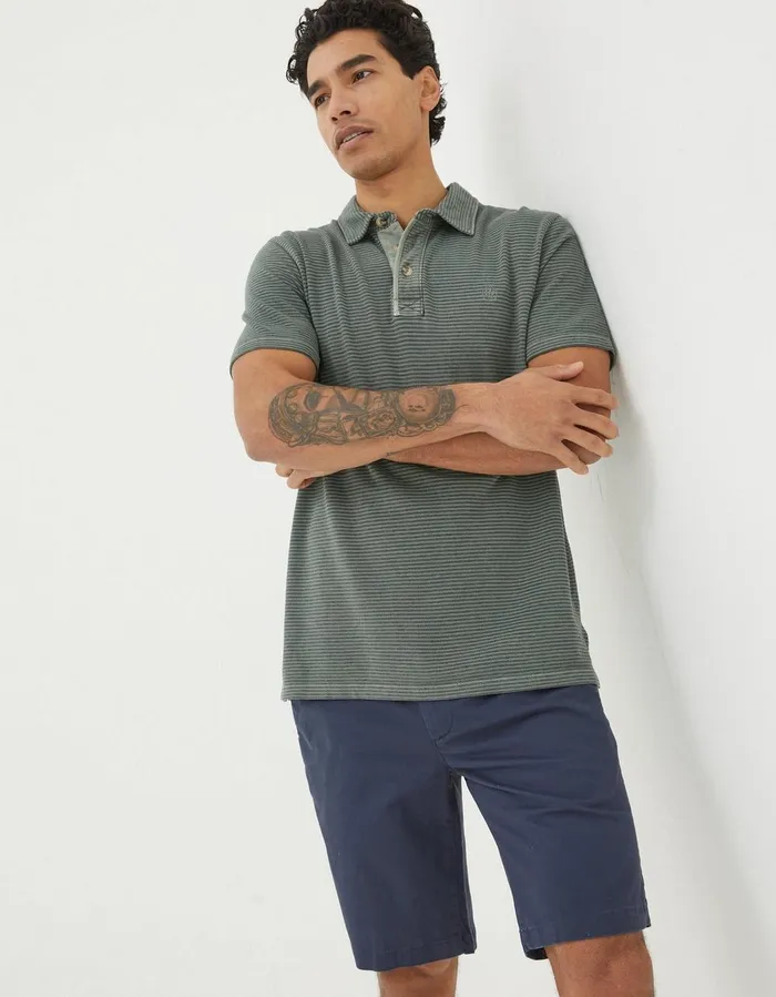 Organic Cotton Fine Stripe Polo Green Men FatFace Polo Shirts