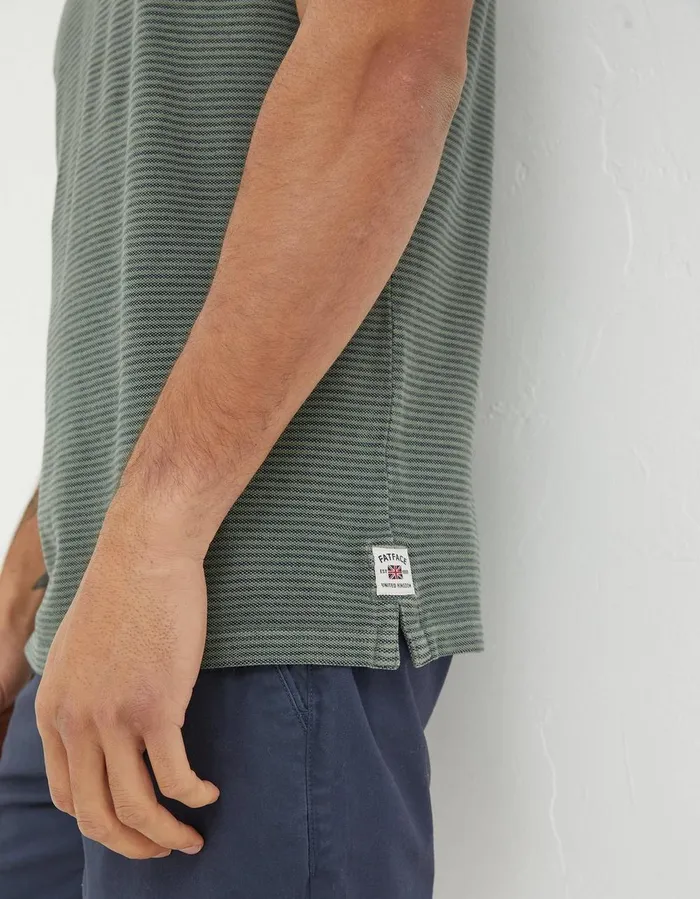 Organic Cotton Fine Stripe Polo Green Men FatFace Polo Shirts