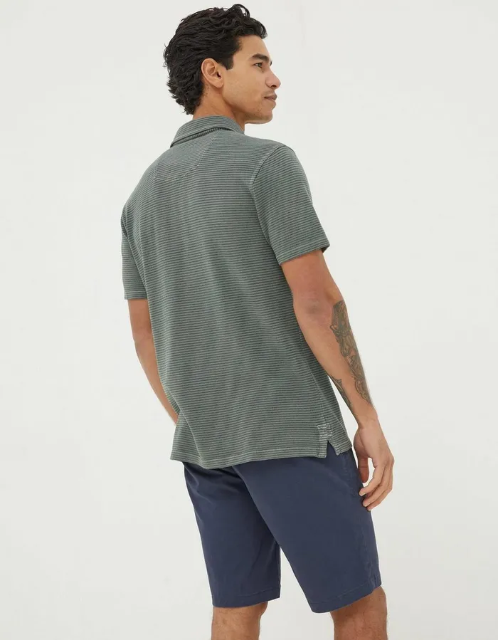 Organic Cotton Fine Stripe Polo Green Men FatFace Polo Shirts