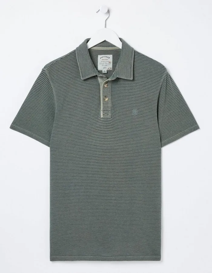 Organic Cotton Fine Stripe Polo Green Men FatFace Polo Shirts