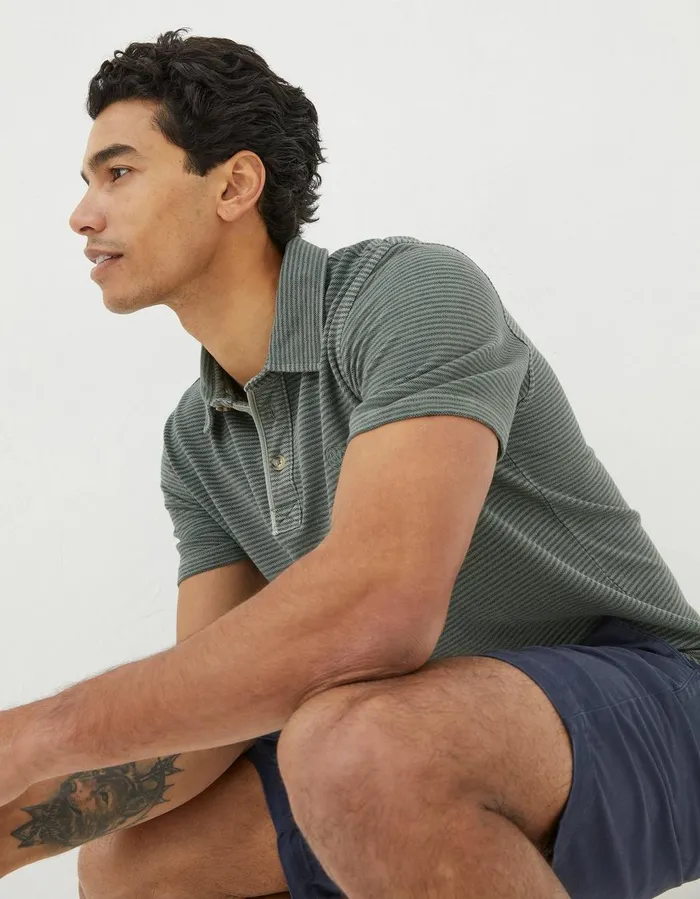 Organic Cotton Fine Stripe Polo Green Men FatFace Polo Shirts