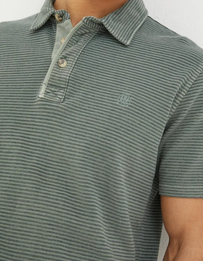 Organic Cotton Fine Stripe Polo Green Men FatFace Polo Shirts