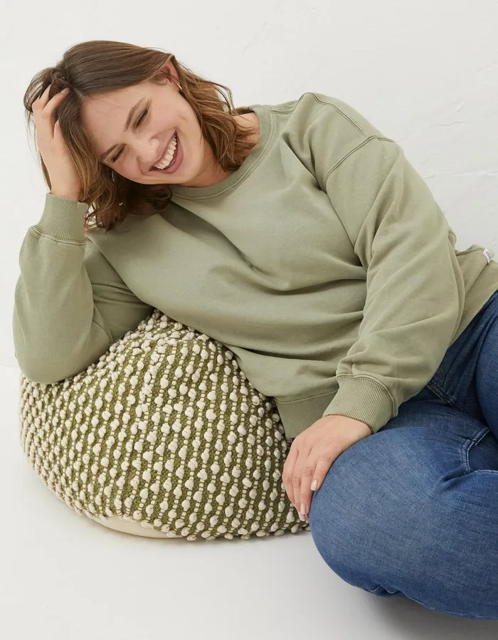 Organic Cotton Georgia Crew Sweatshirt Sage Green Women FatFace Nightwear and Loungewear