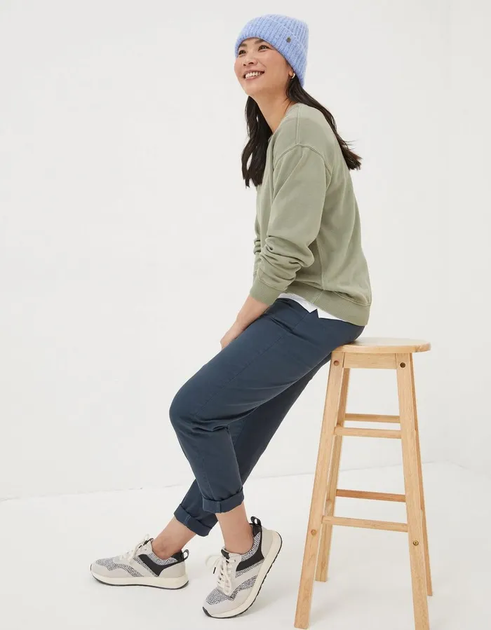 Organic Cotton Georgia Crew Sweatshirt Sage Green Women FatFace Nightwear and Loungewear