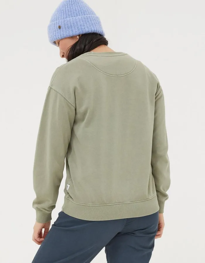 Organic Cotton Georgia Crew Sweatshirt Sage Green Women FatFace Nightwear and Loungewear