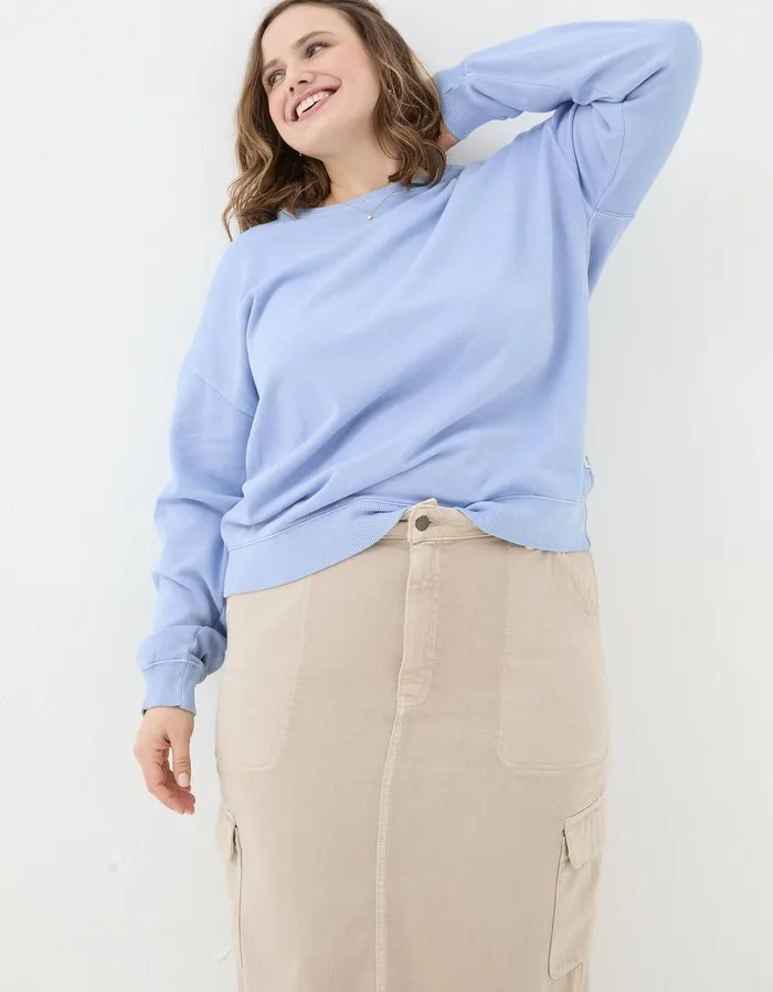 Organic Cotton Georgia Crew Sweatshirt Washed Blue Women FatFace Nightwear and Loungewear