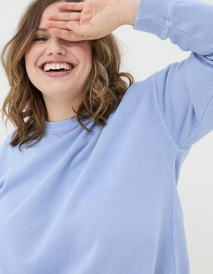 Organic Cotton Georgia Crew Sweatshirt Washed Blue Women FatFace Nightwear and Loungewear