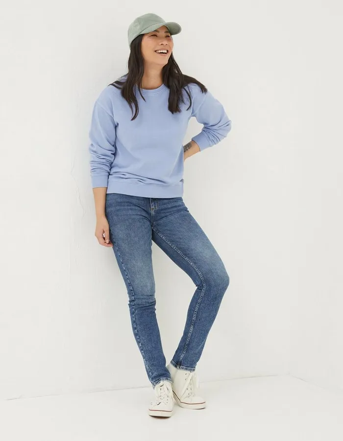 Organic Cotton Georgia Crew Sweatshirt Washed Blue Women FatFace Nightwear and Loungewear