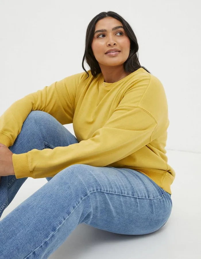 Organic Cotton Georgia Crew Sweatshirt Yellow Women FatFace Sweatshirts and Hoodies