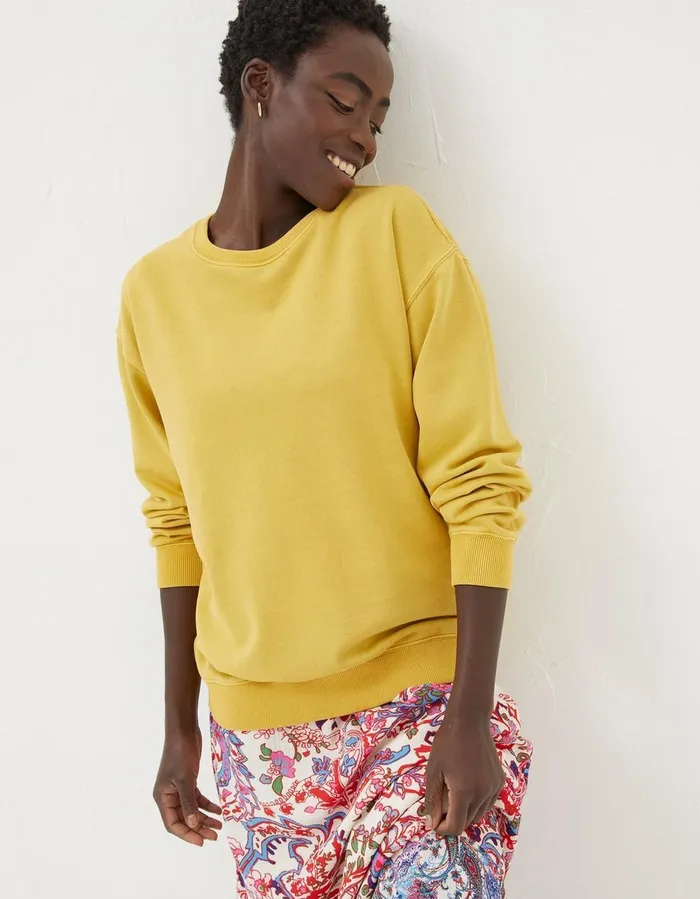 Organic Cotton Georgia Crew Sweatshirt Yellow Women FatFace Sweatshirts and Hoodies