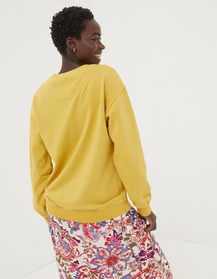 Organic Cotton Georgia Crew Sweatshirt Yellow Women FatFace Sweatshirts and Hoodies