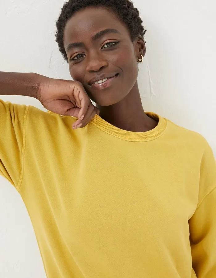 Organic Cotton Georgia Crew Sweatshirt Yellow Women FatFace Sweatshirts and Hoodies