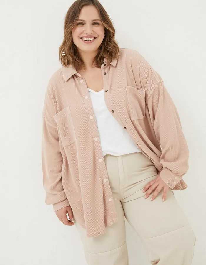 Organic Cotton Liza Waffle Shirt Light Pink Women FatFace Nightwear and Loungewear