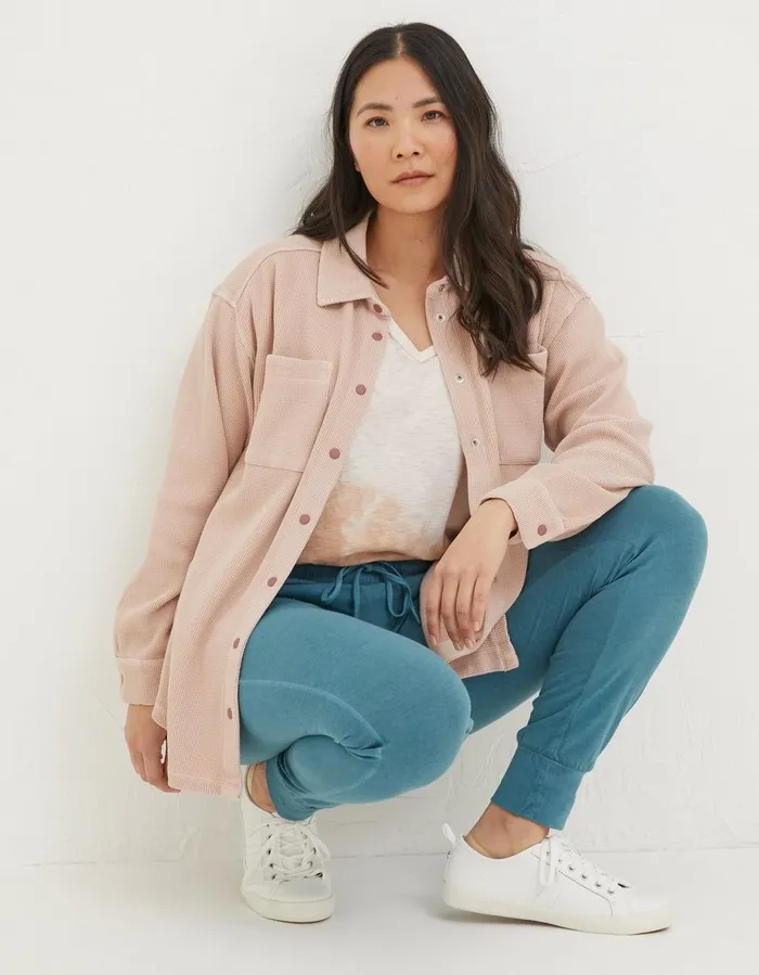 Organic Cotton Liza Waffle Shirt Light Pink Women FatFace Nightwear and Loungewear