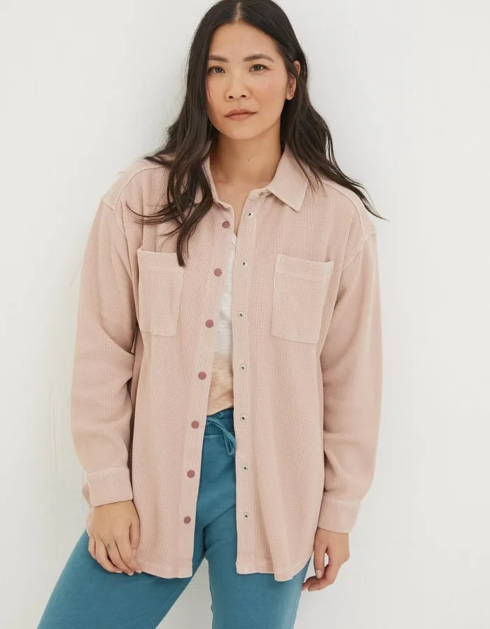 Organic Cotton Liza Waffle Shirt Light Pink Women FatFace Nightwear and Loungewear