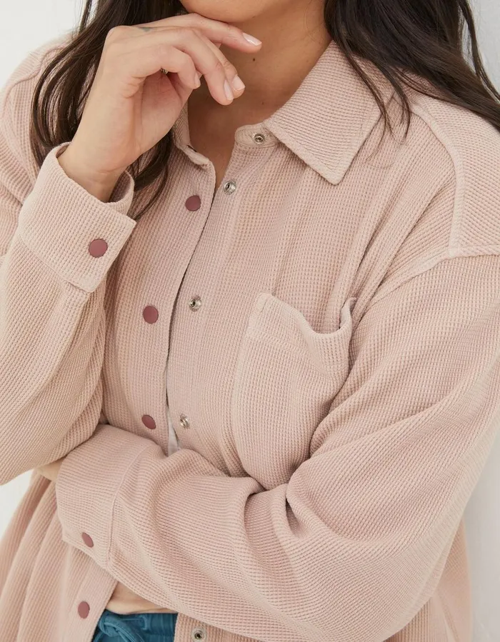 Organic Cotton Liza Waffle Shirt Light Pink Women FatFace Nightwear and Loungewear