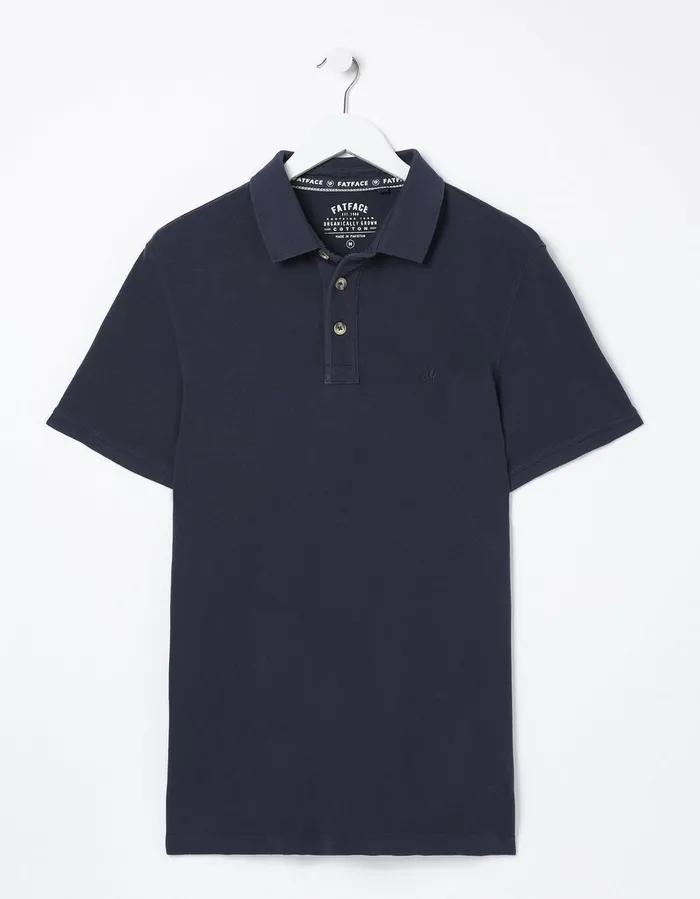 Organic Cotton Pique Polo Navy Men FatFace Polo Shirts