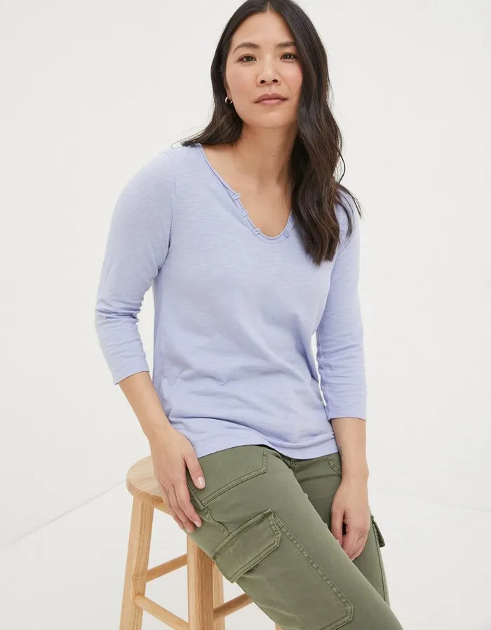 Organic Cotton Porter T Shirt Washed Blue Women FatFace Tops and TShirts