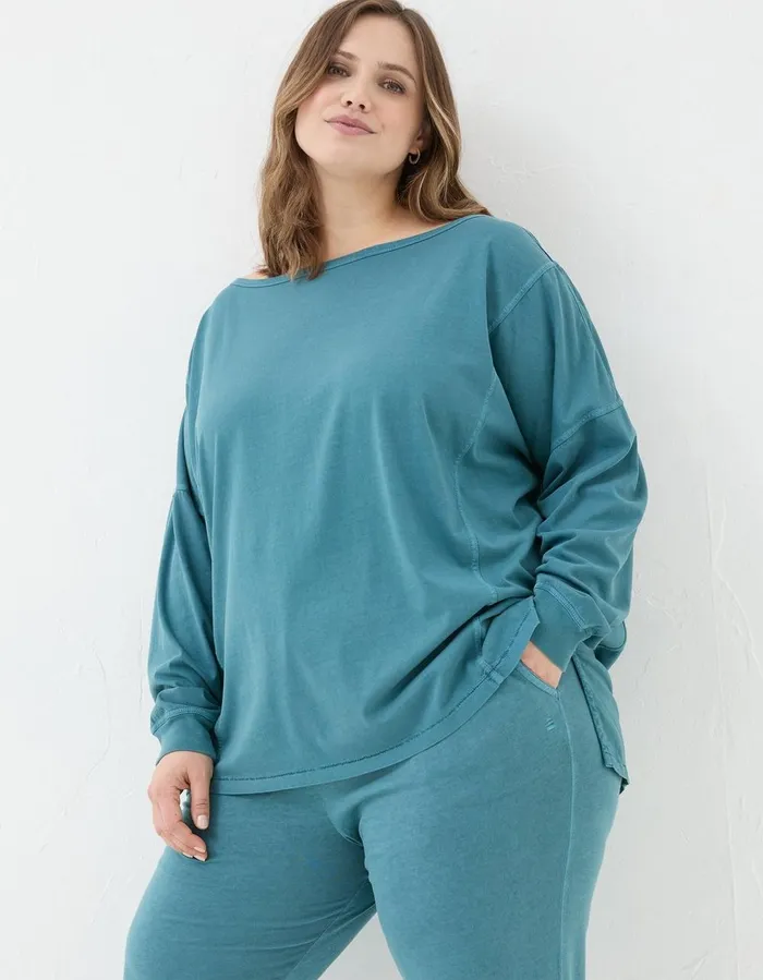 Organic Cotton Valo Top Light Teal Blue Women FatFace Nightwear and Loungewear