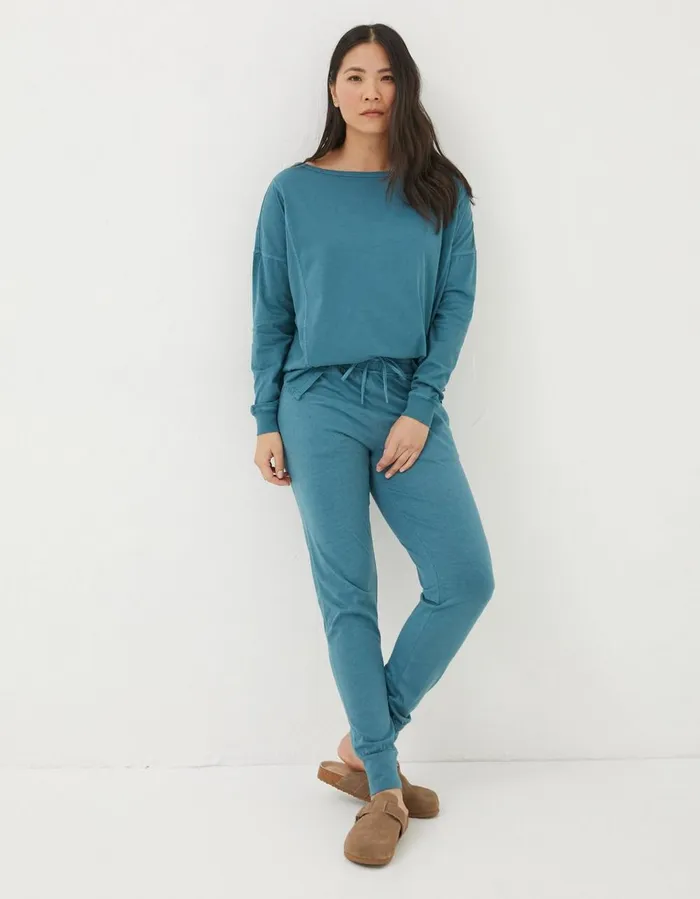 Organic Cotton Valo Top Light Teal Blue Women FatFace Nightwear and Loungewear