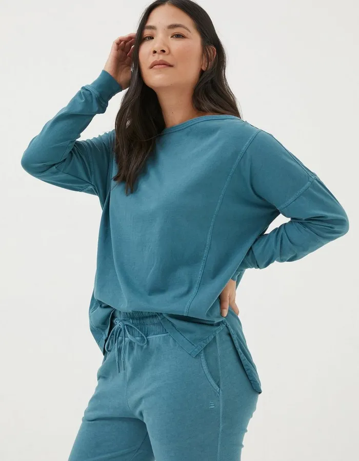 Organic Cotton Valo Top Light Teal Blue Women FatFace Nightwear and Loungewear