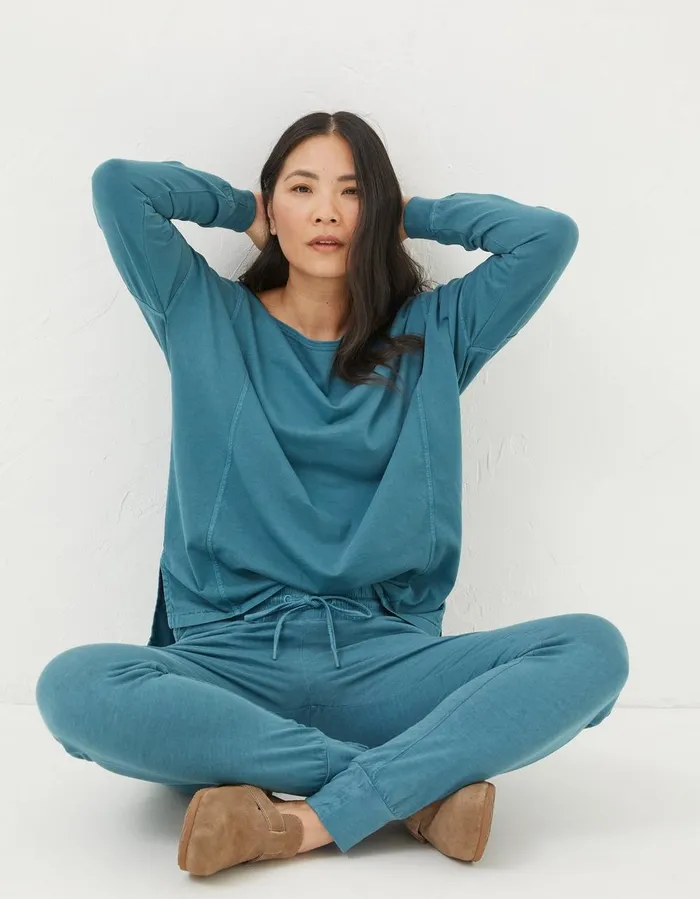 Organic Cotton Valo Top Light Teal Blue Women FatFace Nightwear and Loungewear