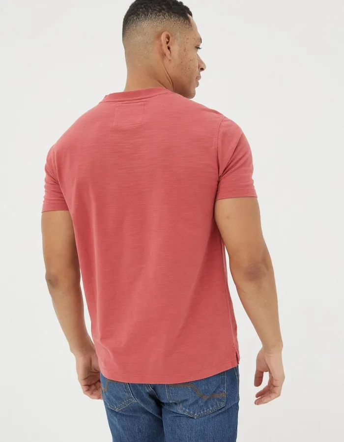 Organic Cotton Woodside Slub Henley Coral Pink Men FatFace TShirts