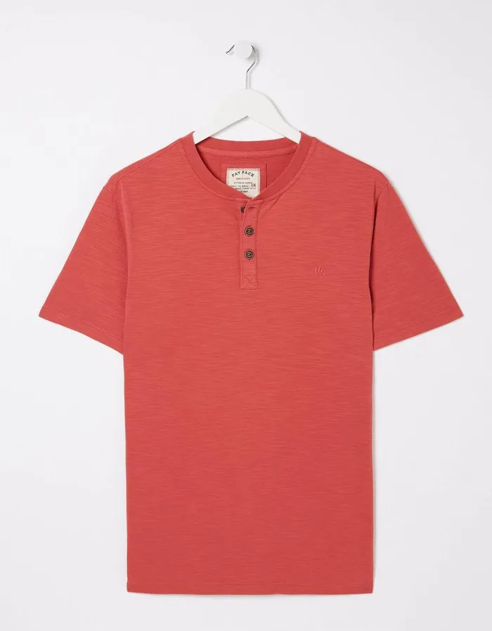 Organic Cotton Woodside Slub Henley Coral Pink Men FatFace TShirts